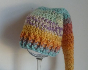 Crochet newborn baby long tailed elf hat, unisex photo prop