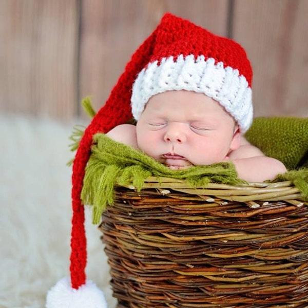 Uncinetto cappello elfo lungamente munito di neonato, unisex foto prop, photoprop di Natale