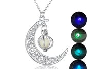 1PC Glowing Crescent Moon Necklace,Glowing Orb Necklace,glow in the dark necklace,twilight necklace,Halloween jewelry,halloween gift