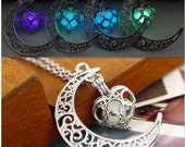 1PC Glowing Crescent Moon Necklace Heart Jewelry Glowing Orb Necklace glow in the dark necklace Halloween jewelry halloween gift