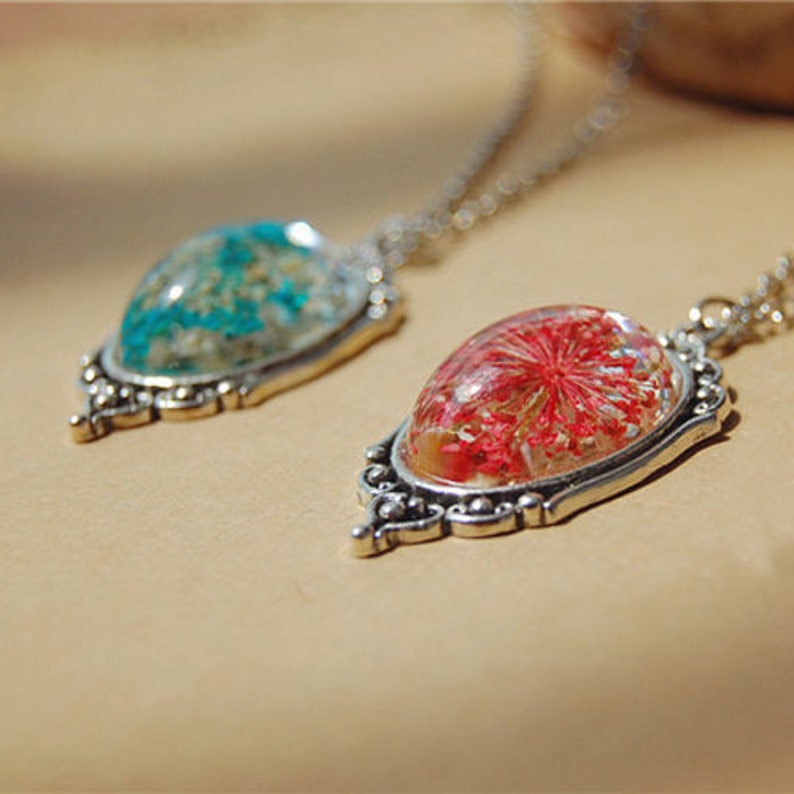1PC Resin Flower Necklace Oval Flower Jewelry Real Flower Necklace Pressed Flowe terrarium jewelry terrarium necklace bride wedding gift