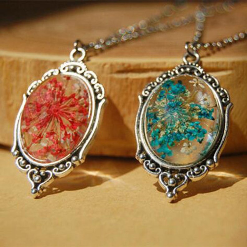 1PC Resin Flower Necklace Oval Flower Jewelry Real Flower Necklace Pressed Flowe terrarium jewelry terrarium necklace bride wedding gift