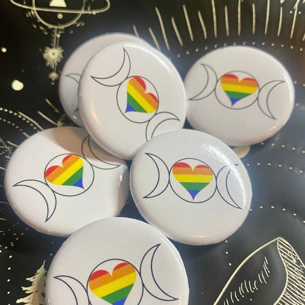 Queer Witchcraft Pin | Rainbow Triple Moon Goddess | Gay Witch | Punk Pin | Goth | LGBT | Pride Pin |  LGBTQ Owned Shop | Lesbian Witchcraft