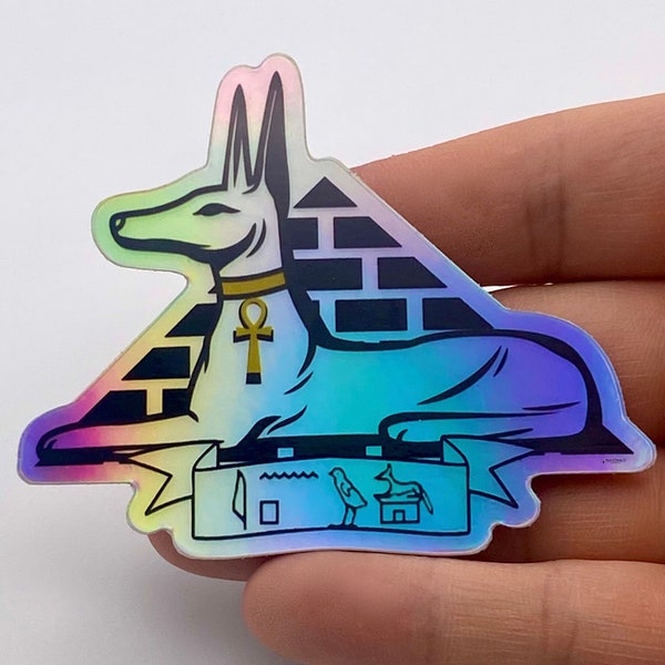 Anubis Holographic Sticker (Weatherproof Vinyl) | Goth | Gothic | Pagan | Witchcraft | Egyptian | Wiccan | Taxidermy | Spooky | Funeral |