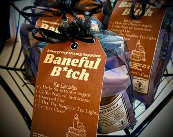 Baneful B•tch Kit | Emergency Hexing Supplies for Offensive Magick | Hex Kit | Protection | Coffin Nails | Graveyard Dirt | Spell Candles
