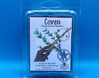 Coven Wax Melts: Frankincense, Myrrh, Sage, & Rosemary Scented Black Soy Vegan Wax Melts. Postive Energy, Goth Wax Melt, Spell Melt