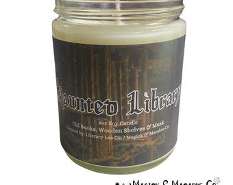 Haunted Library Soy Candle or Wax Melt | Old Books, Wooden Shelves, & Musk | Goth Library Aesthetic | Goth Gift | Halloween Candle | Witch