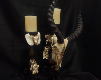 Impala Skull and Bone Wrapped Altar Candle Holders