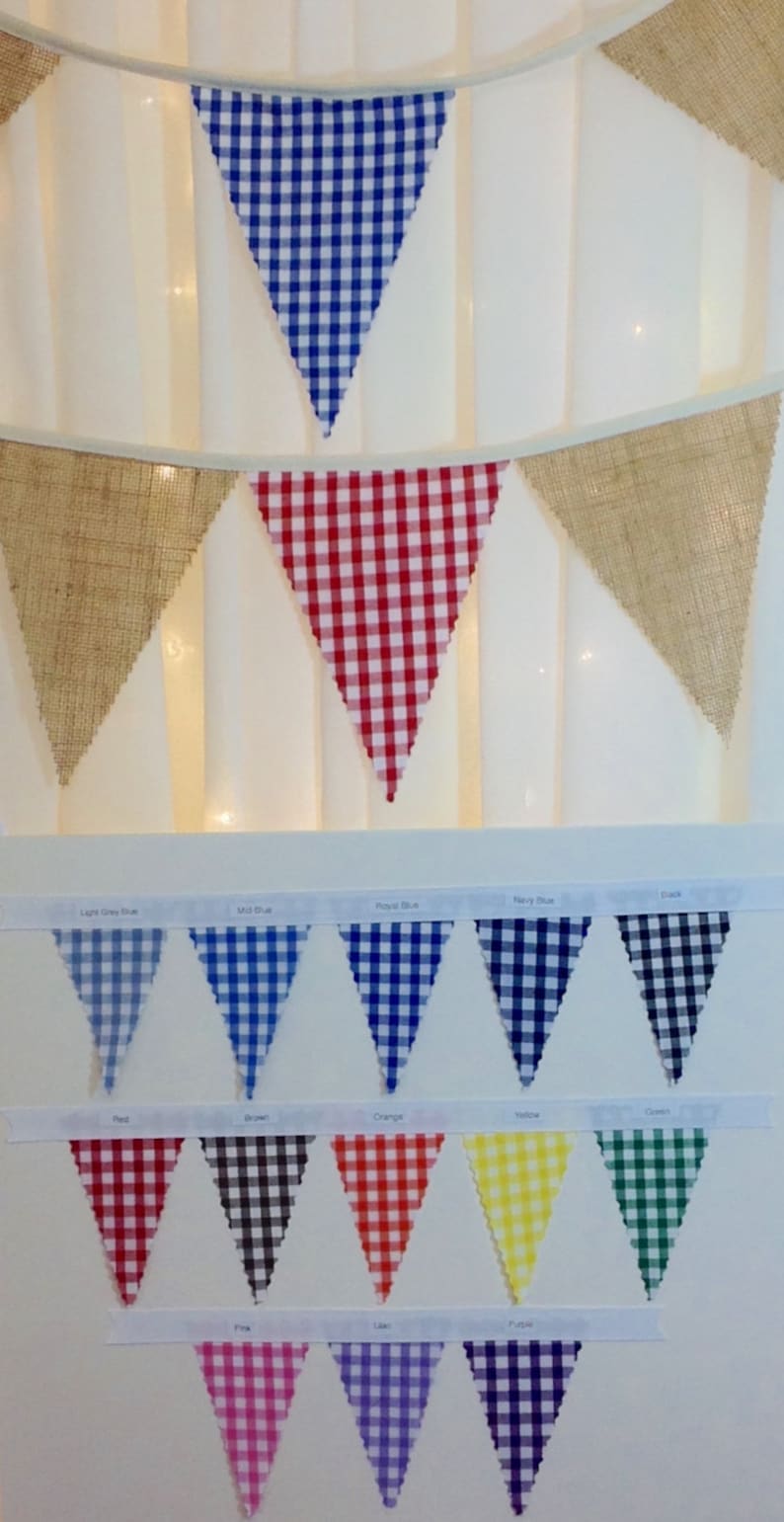 Traditional Wedding Bunting Hessian Calico Lace Choose your own length from 1m