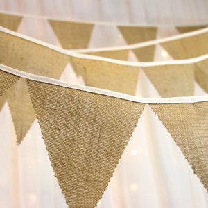 Hessian bunting - 5m 10 & 50m lengths - oatmeal cotton tape ideal for rustic weddings, barn dances, country barn venue decoration, parties,