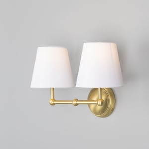 Busan Modern Brass Double Wall Sconce with Fabric Shades
