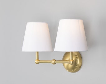 Busan Modern Brass Double Wall Light with Fabric Shades