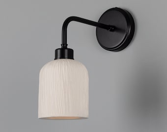 Osier Organic Ceramic Wall Sconce, Matte White Striped 10.25" IP20