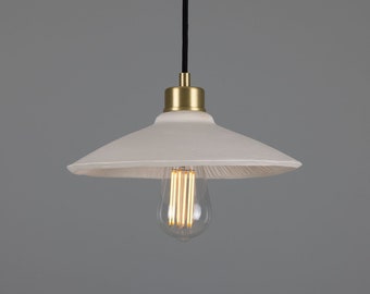 Pyrus Organic Ceramic Pendant Light 28cm, Matte White Striped