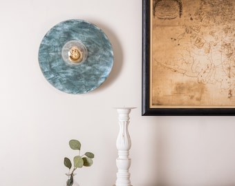 Bog Oak Organic Ceramic Disc Wall Sconce, Blue Earth 11" IP20
