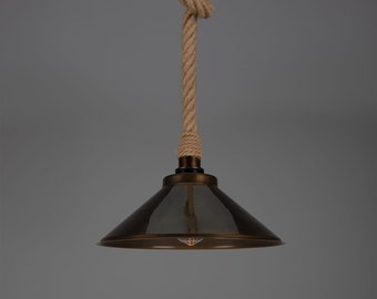 Naxos Jute Rope Pendant Light with Vintage Brass Shade 38cm IP65