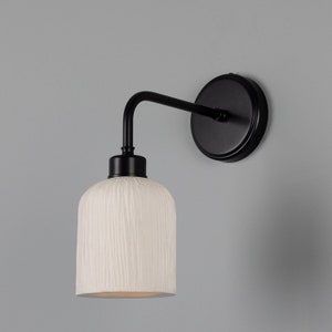 Osier Organic Ceramic Wall Light, Matte White Striped image 1