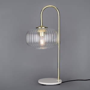 Tischlampe aus Schilfglas und Messing
