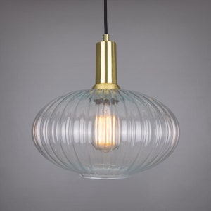 Neith Oval Reeded Glass and Brass Pendant 11.8&#39;&#39; (30cm)
