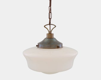 1920&#39;s Schoolhouse Opal Glass Pendant Light 13.75&#39;&#39; (35cm)
