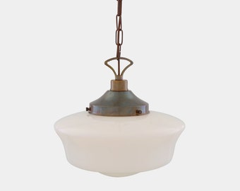 1920's Schoolhouse Opal Glass Pendant Light 35cm