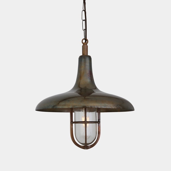 Mira Brass / Glass Nautical Pendant Light 31cm IP65