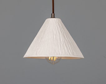 Tilia Organic Ceramic Cone Pendant Light 28cm, Matte White Striped