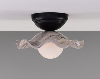 Rivale Ceiling Light with Wavy Marbled Ceramic Shade 8.25" IP20