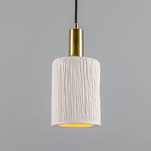 Senna Organic Ceramic Cylinder Pendant Light 4.7&#39;&#39; (12cm), Matte White Striped