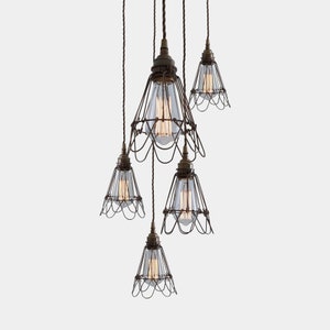 Praia Industrial Cage Pendant Cluster, Five Light