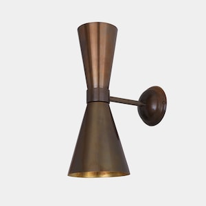 Amias Mid-Century Double Brass Cone Wall Sconce