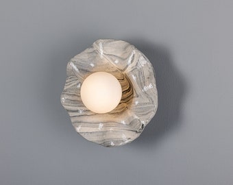 Rivale Bathroom Wall Light with Wavy Marbled Ceramic Shade IP44