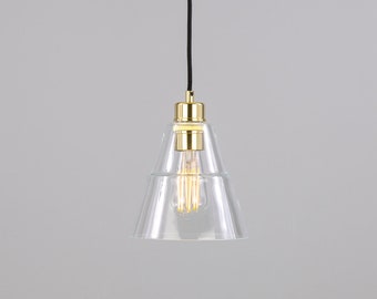 Lampe à suspension conique contemporaine Lyx en verre transparent 18 cm