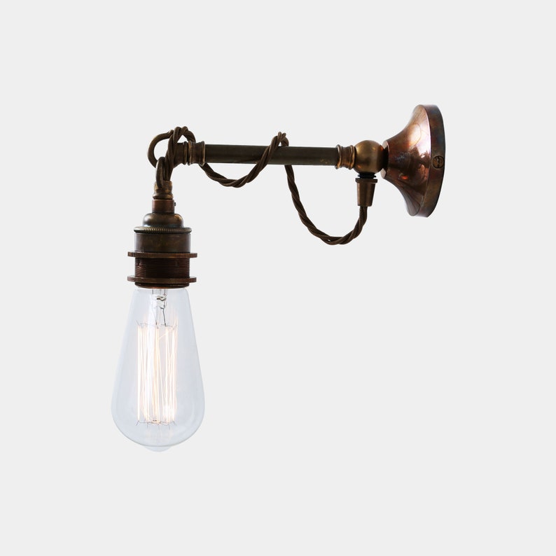 Rehau Industrial Bare Bulb Wall Light on Hook Antique Brass