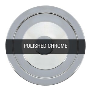 May include: A round, polished chrome sink drain cover.