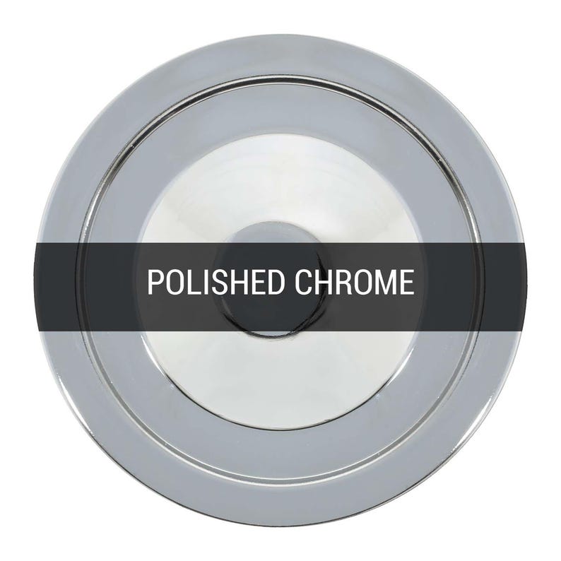 May include: A round, polished chrome sink drain cover.