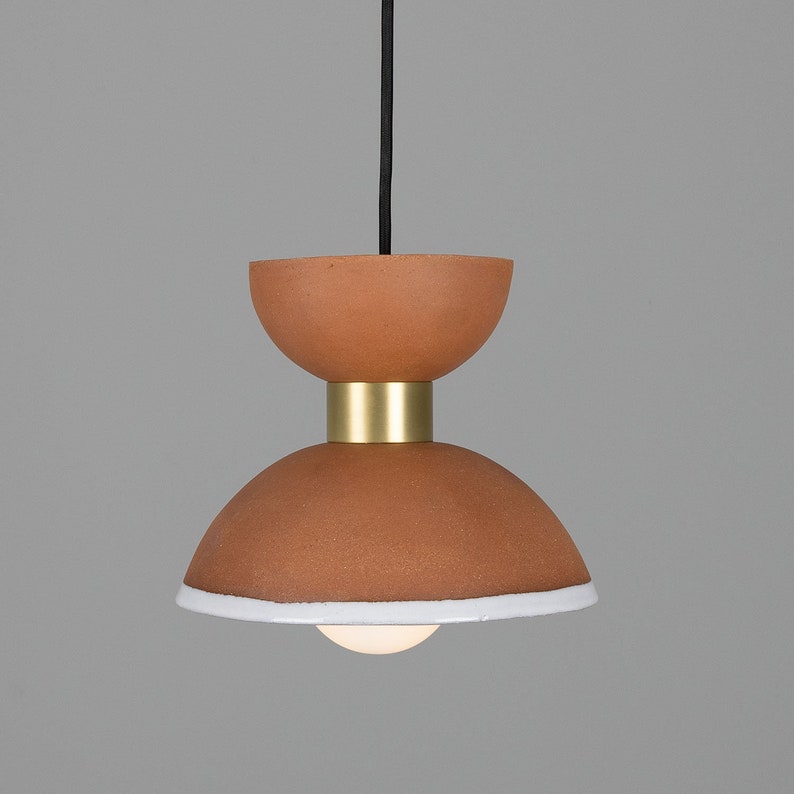 Nakaii Organic Ceramic Pendant Light 20cm, Terracotta and White image 2