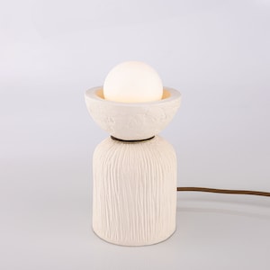 Prali Ceramic Table Lamp with Glass Globe, Matte White Striped