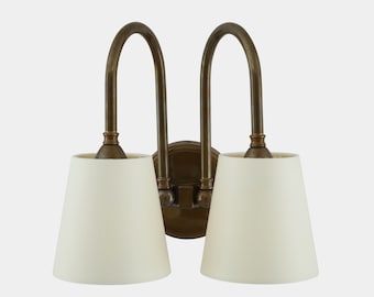 Uppsala Two-Arm Brass Wall Light with Fabric Shades