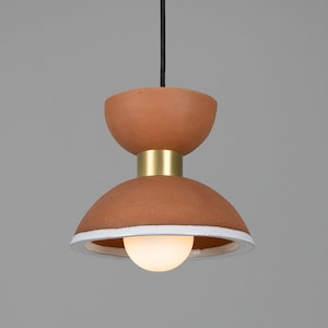 Nakaii Organic Ceramic Pendant Light 20cm, Terracotta and White Satin Brass