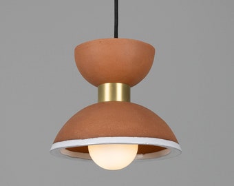 Nakaii Organic Ceramic Pendant Light 20cm, Terracotta and White