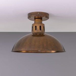 Paris Industrial Vintage Flush Ceiling Light 11.8'' 30cm Antique Brass