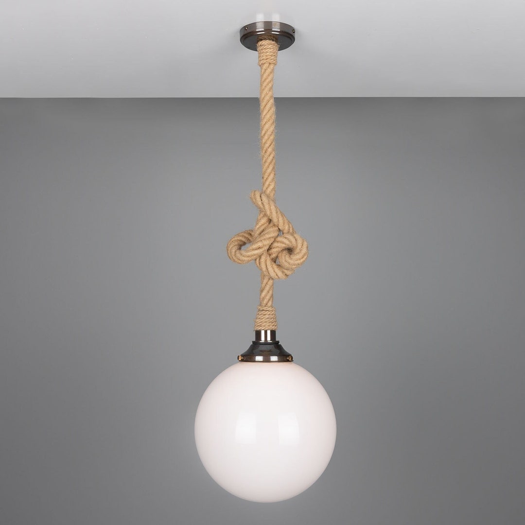 Azores Jute Rope Pendant Light With Opal Glass Globe 30cm IP44 Etsy