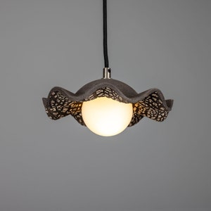 Rivale Pendant Light with Wavy Ceramic Shade, Black Clay