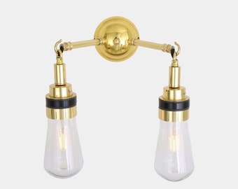 Meri Vintage Brass / Glass Double Wall Light IP65