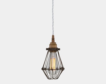 Praia Bronze Industrial Bulb Cage Pendant Light 4" IP20