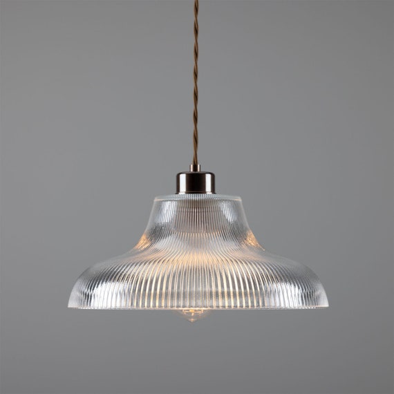 Industrial ribbed sale glass pendant light