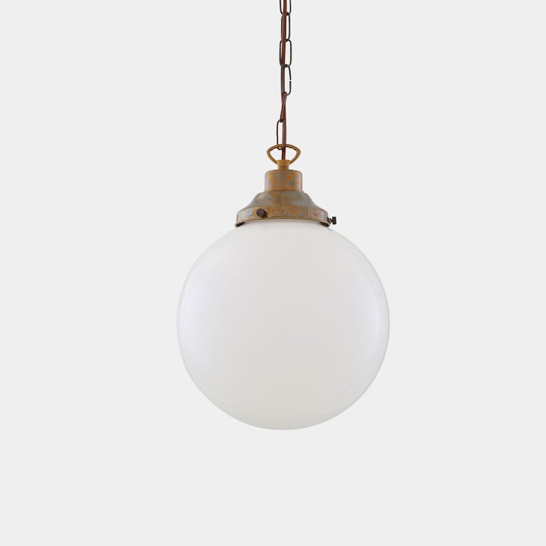 Yerevan Opal Frosted Glass Globe Pendant Light 9.8'' 25cm Antique Brass