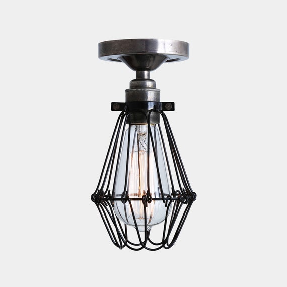 Apoch Industrial Cage Bare Bulb Flush Ceiling Light