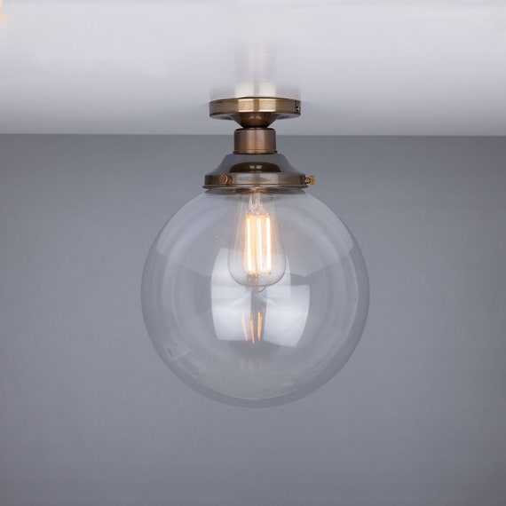 Riad Clear Glass Globe Flush Ceiling Light 25cm Etsy Australia